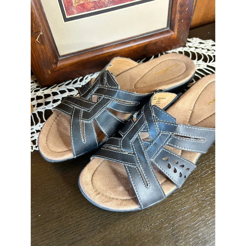 Vintage Thom McAn Black‎ Wedge Sandals – 90's Style